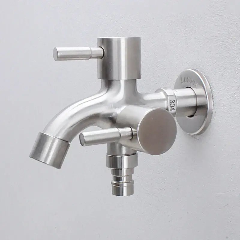 Modern polished stainless steel double faucet wall mount kitchen tap