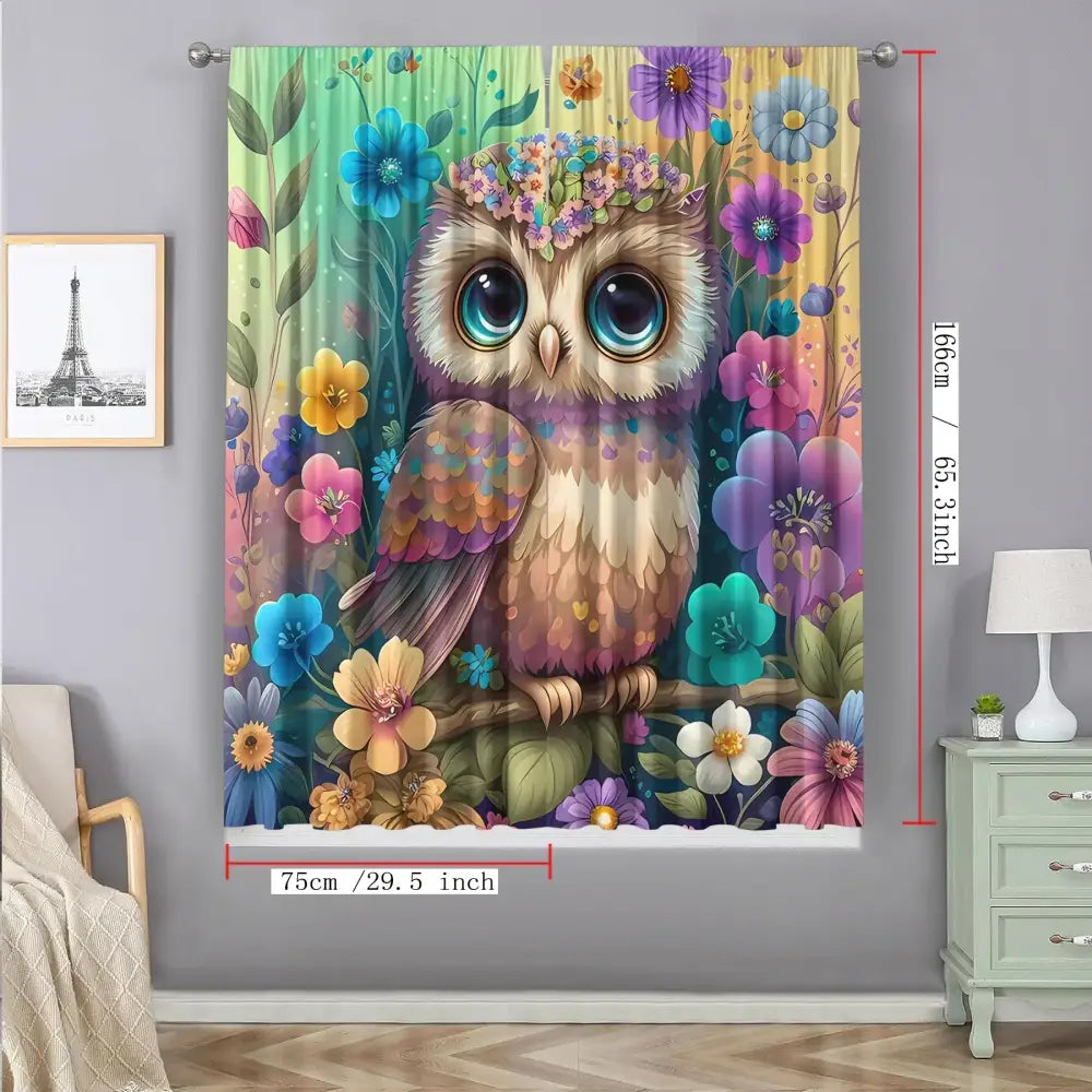 Modern printed colorful owl bedroom curtain set