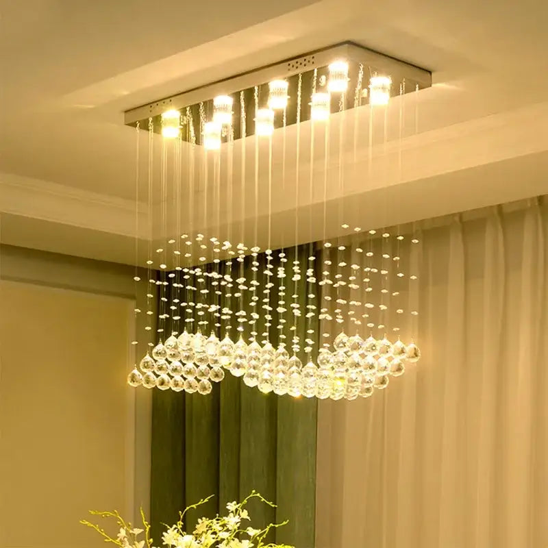 Modern rectangle crystal led chandelier dining room pendant light