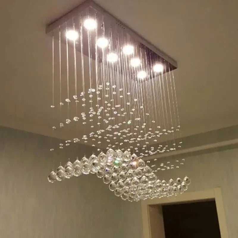 Modern rectangle crystal led chandelier dining room pendant light