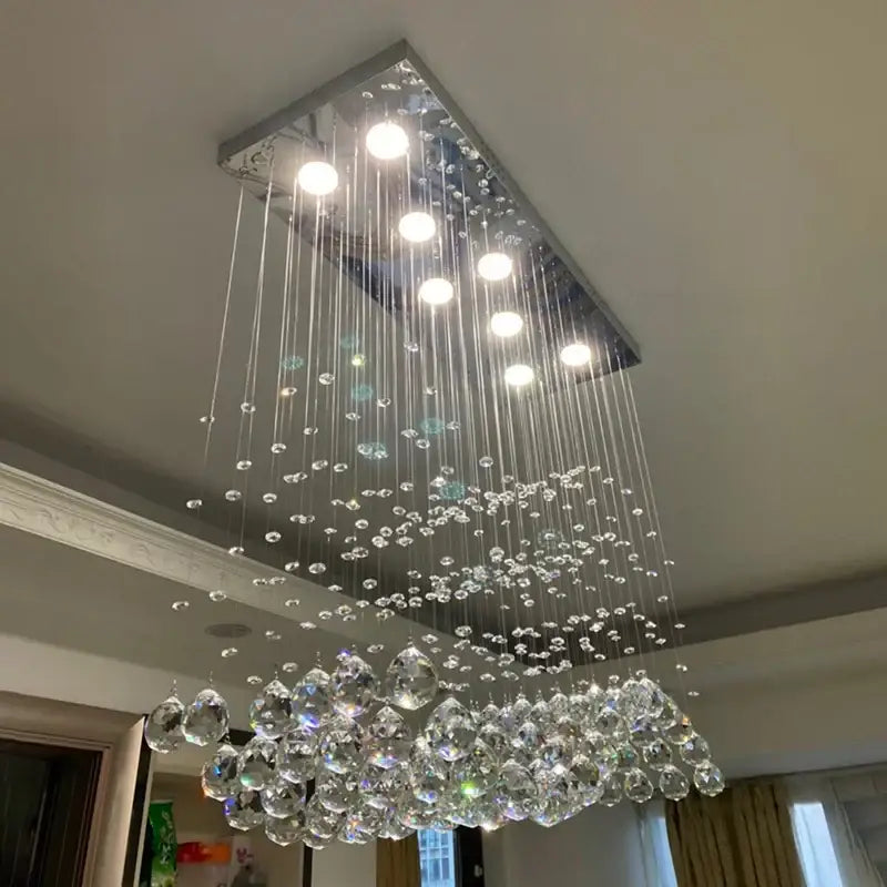Modern rectangle crystal led chandelier dining room pendant light