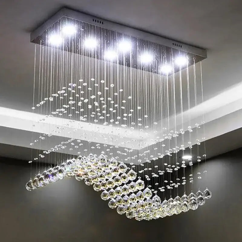 Modern rectangle crystal led chandelier dining room pendant light