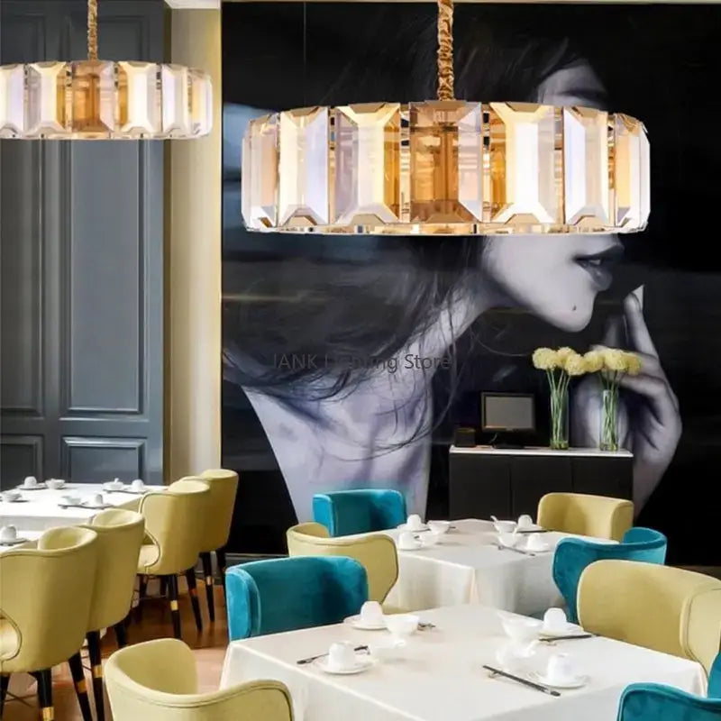 Modern rectangular black crystal chandeliers dining room led light