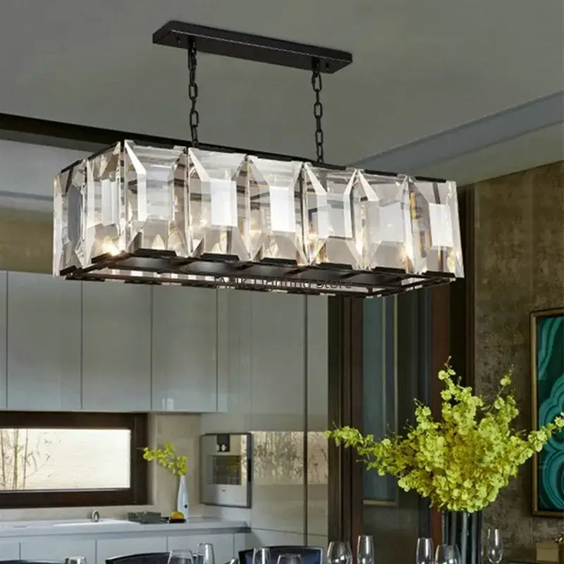 Modern rectangular black crystal chandeliers dining room led light