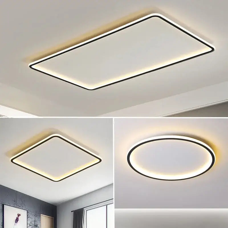 Modern rectangular black dimmable led ceiling chandelier living room