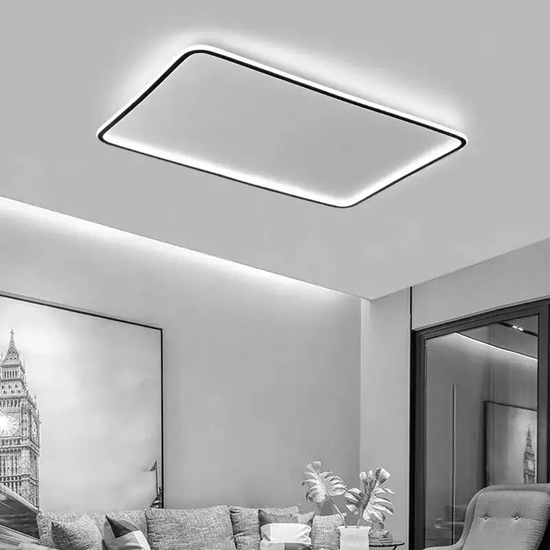 Modern rectangular black dimmable led ceiling chandelier living room