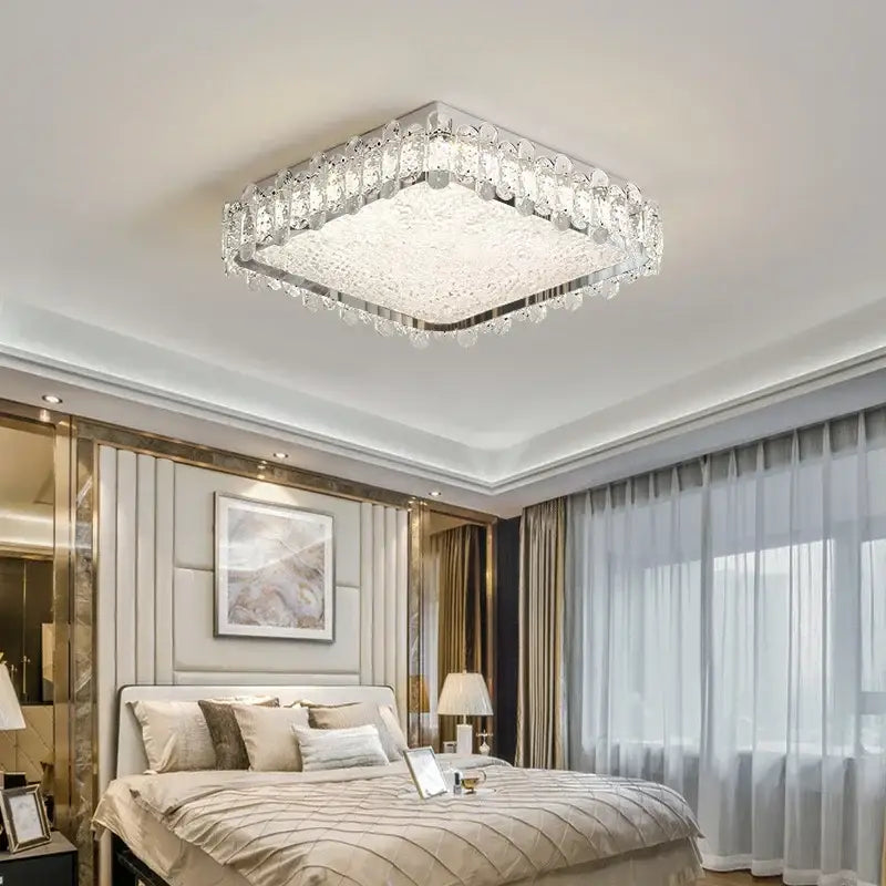 Modern rectangular crystal led ceiling lighting fixture dining room