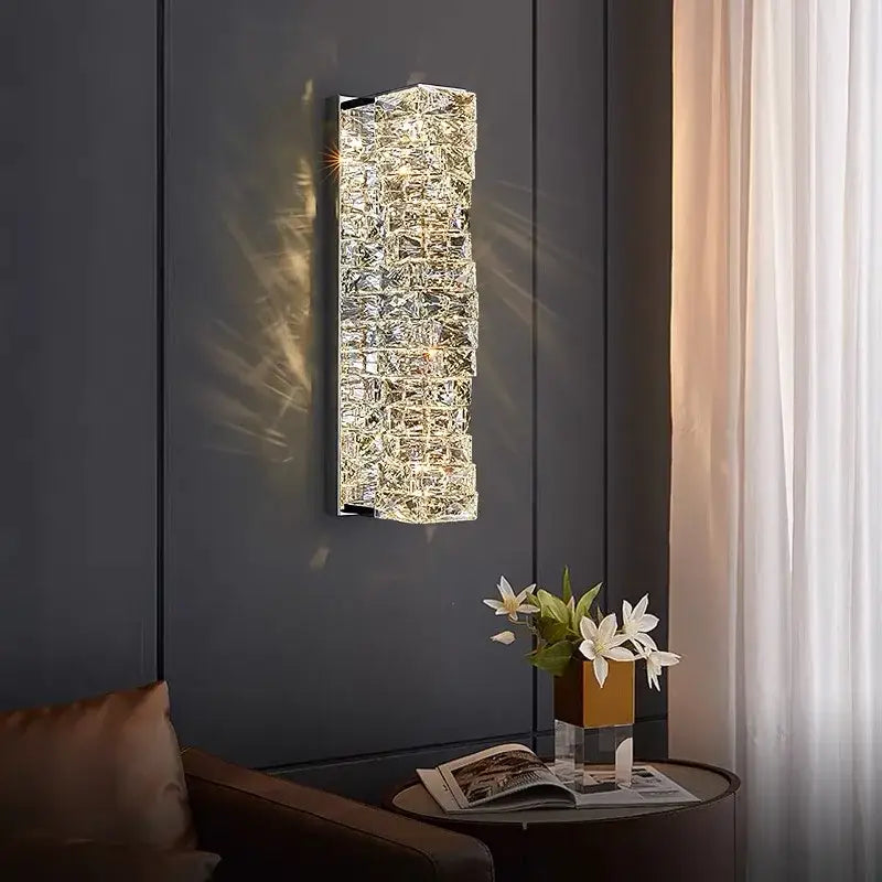 Modern rectangular crystal wall sconce – bedroom led light fixture