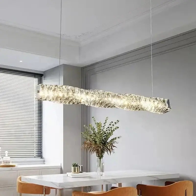 Modern rectangular elegant crystal pendant light dining room warm led