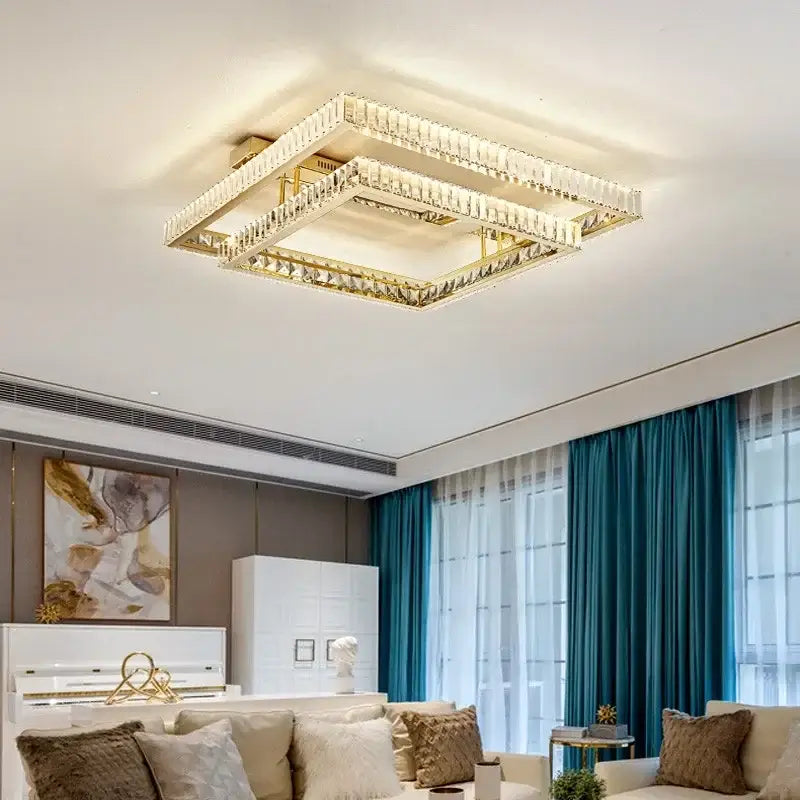 Modern rectangular gold crystal led ceiling lighting fixture bedroom