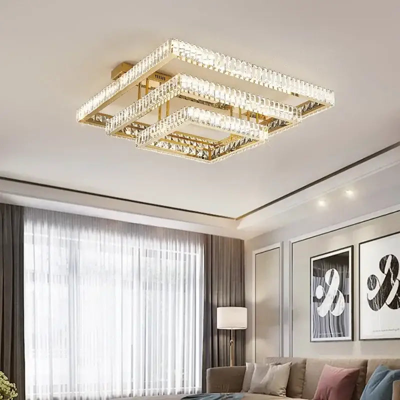 Modern rectangular gold crystal led ceiling lighting fixture bedroom