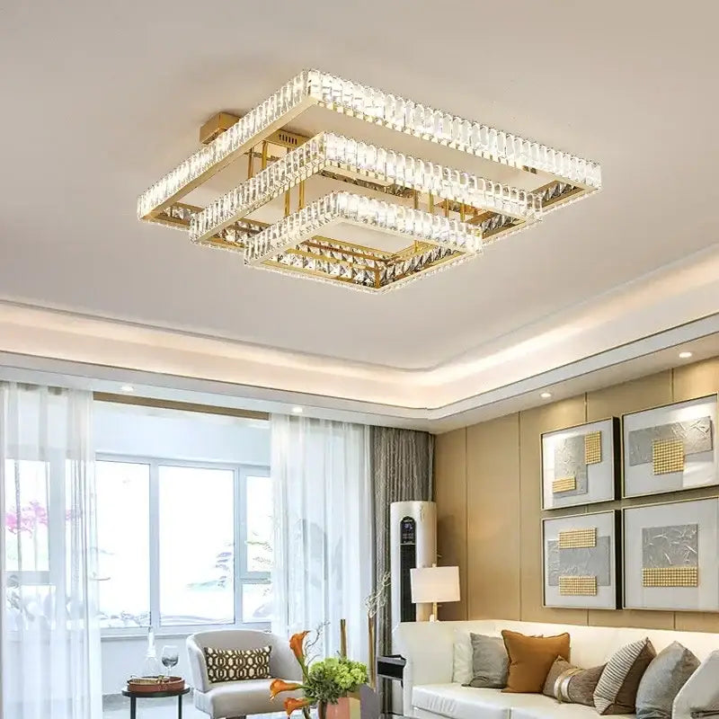 Modern rectangular gold crystal led ceiling lighting fixture bedroom