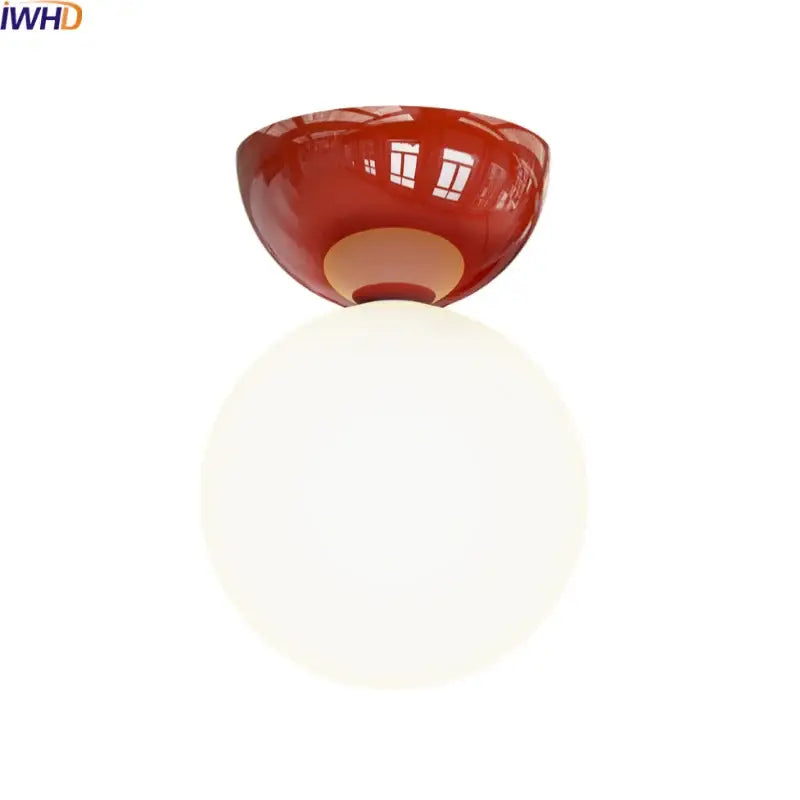 Modern red and white iron glass led ceiling lights bedroom globe