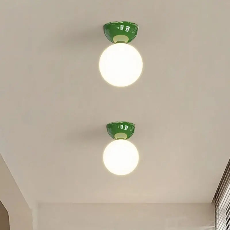 Modern red and white iron glass led ceiling lights bedroom globe