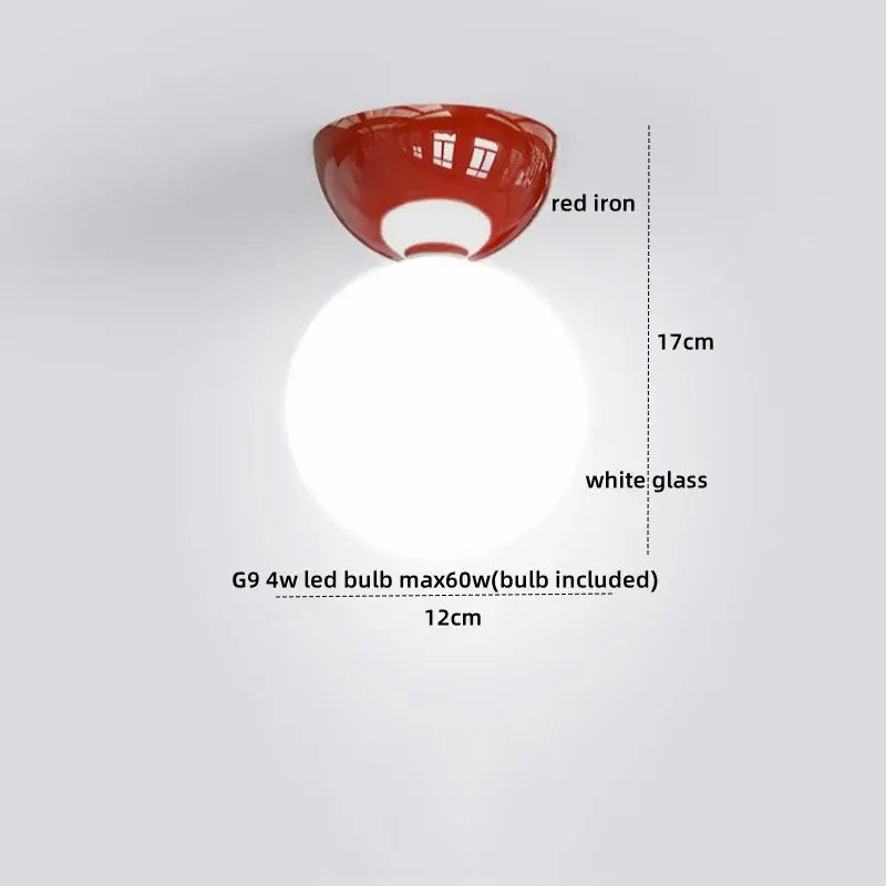 Modern red and white iron glass led ceiling lights bedroom globe