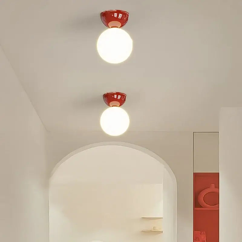 Modern red and white iron glass led ceiling lights bedroom globe