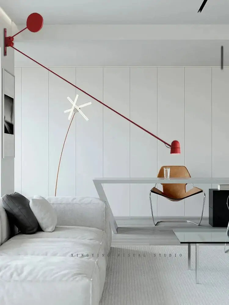 Modern red & black swing arm led wall sconce bedroom light
