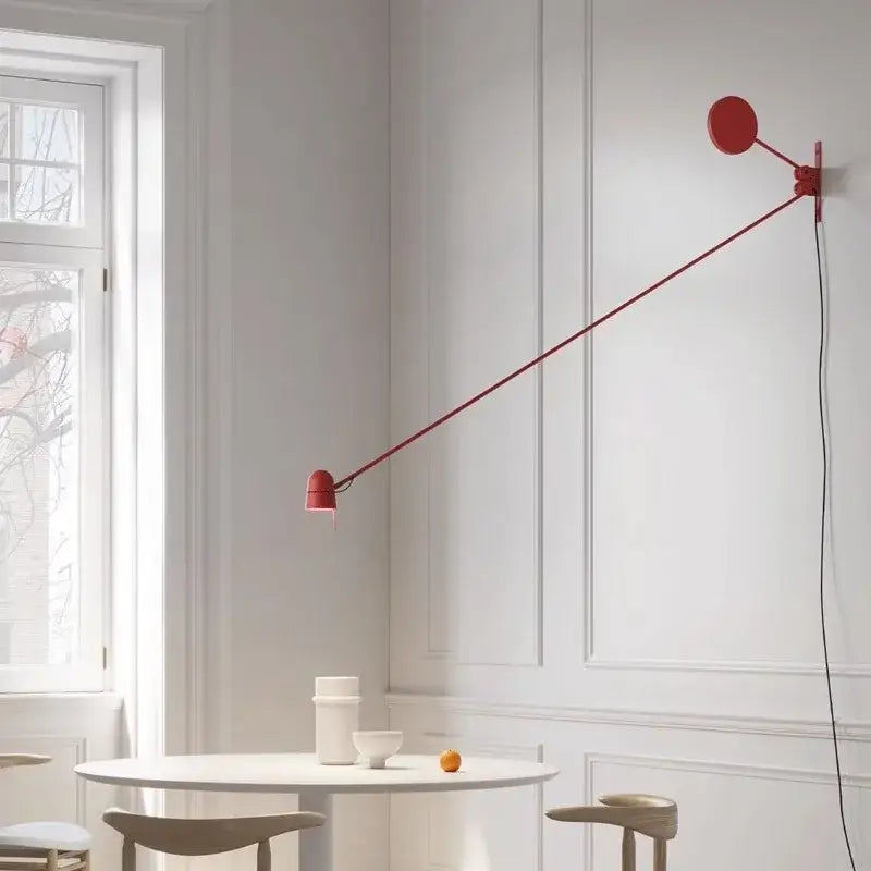 Modern red & black swing arm led wall sconce bedroom light
