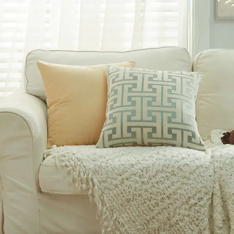 Modern red & cream geometric chenille lumbar pillowcase living room