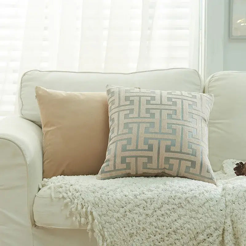 Modern red & cream geometric chenille lumbar pillowcase living room