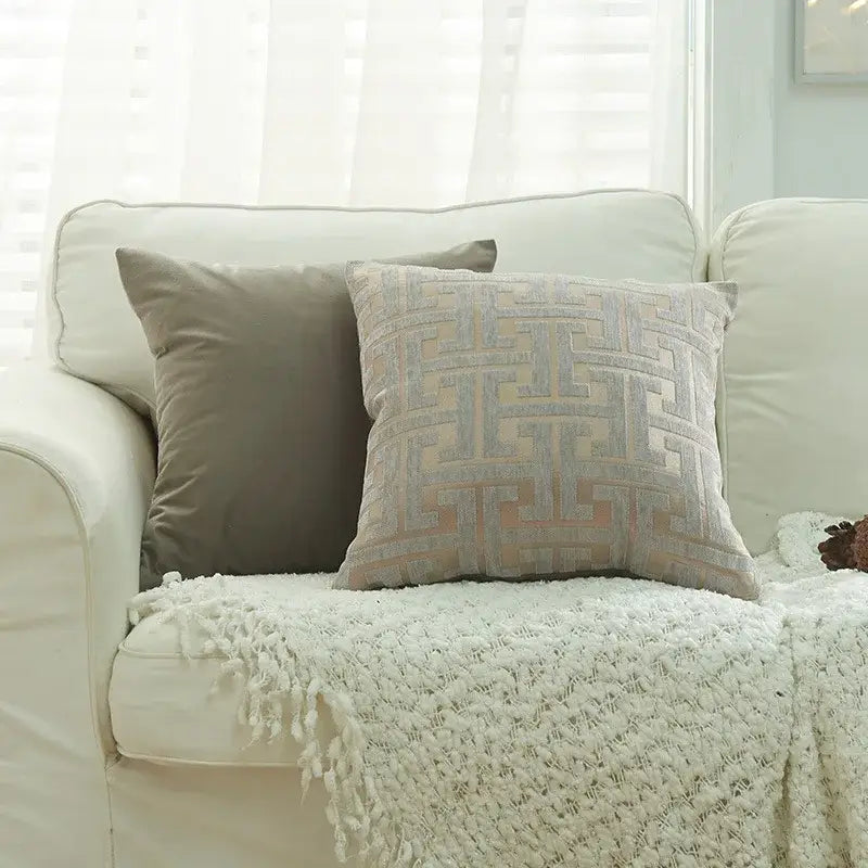 Modern red & cream geometric chenille lumbar pillowcase living room