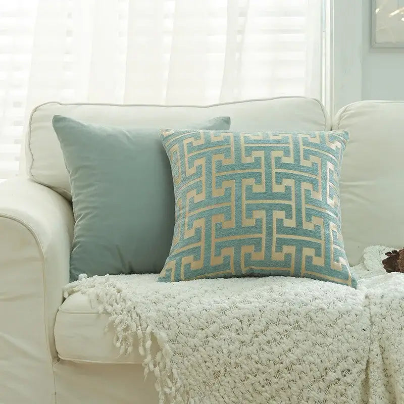 Modern red & cream geometric chenille lumbar pillowcase living room