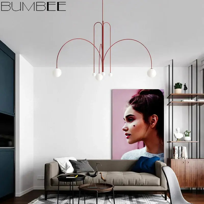 Modern red decorbites designer line chandelier living room globe light