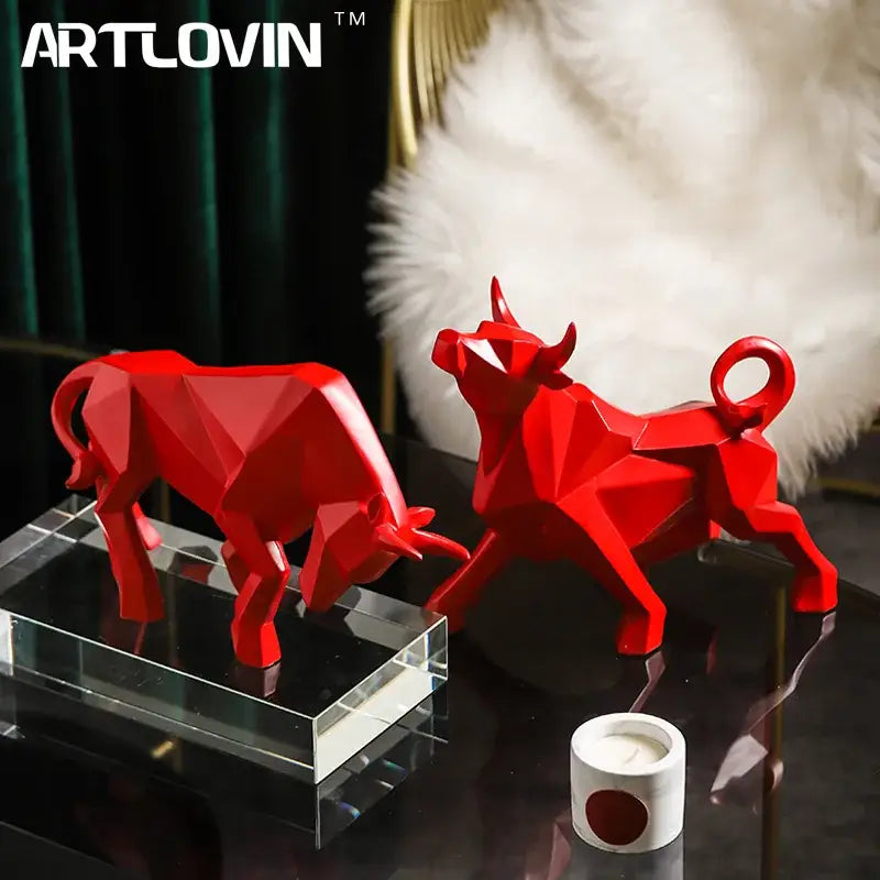 Modern red decorbites geometric bison sculpture living room decor