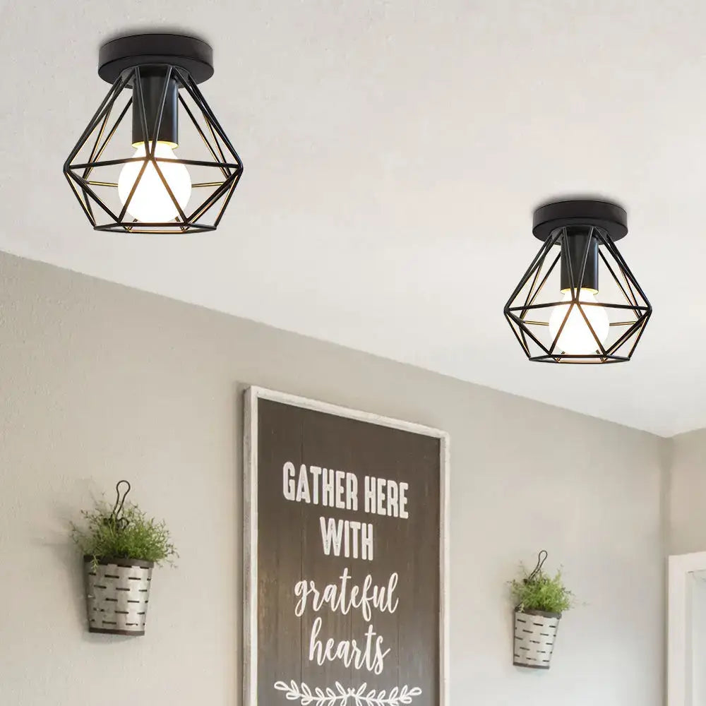 Modern retro black iron cage ceiling light for kitchen lighting