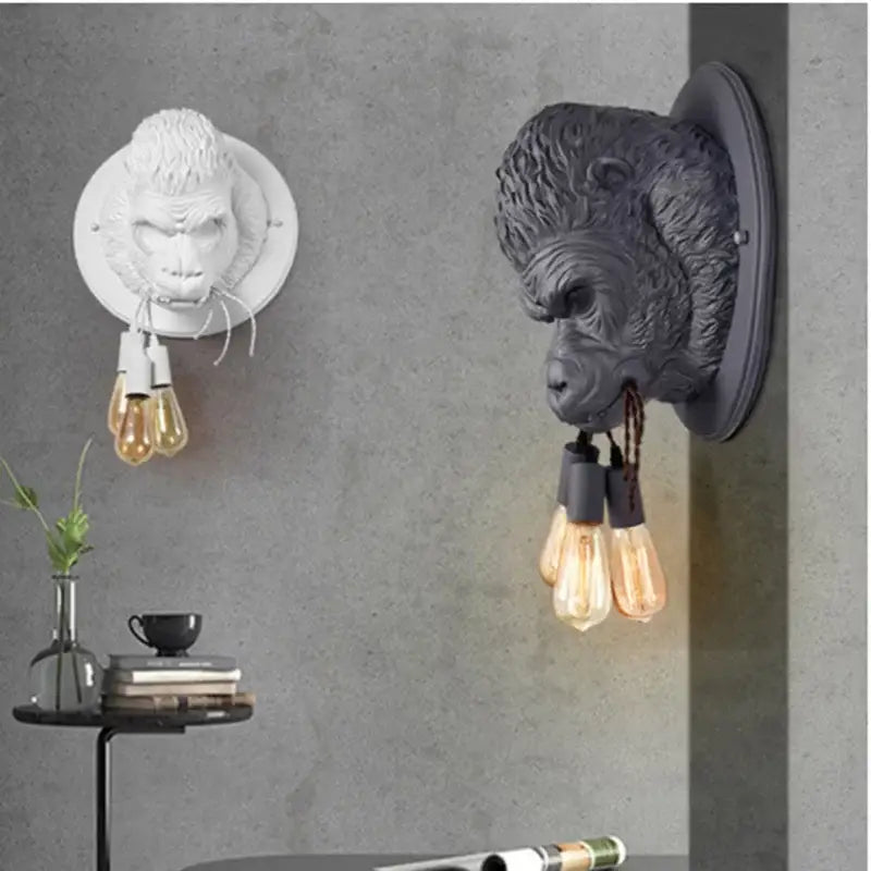 Modern retro dark gray gorilla resin wall lamp bedroom sconce