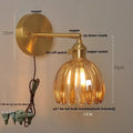 Modern ribbed amber glass wall sconce bedroom glass copper knob