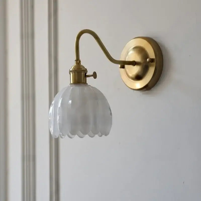 Modern ribbed amber glass wall sconce bedroom glass copper knob