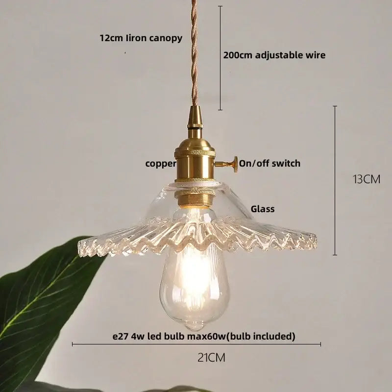 Modern ribbed clear glass led pendant light kitchen brass fixture