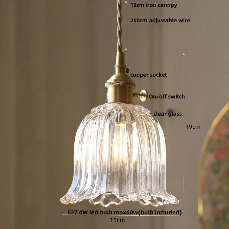 Modern ribbed clear glass led pendant light kitchen brass fixture