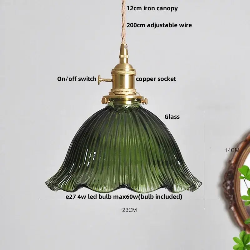 Modern ribbed clear glass pendant light kitchen brass fixture