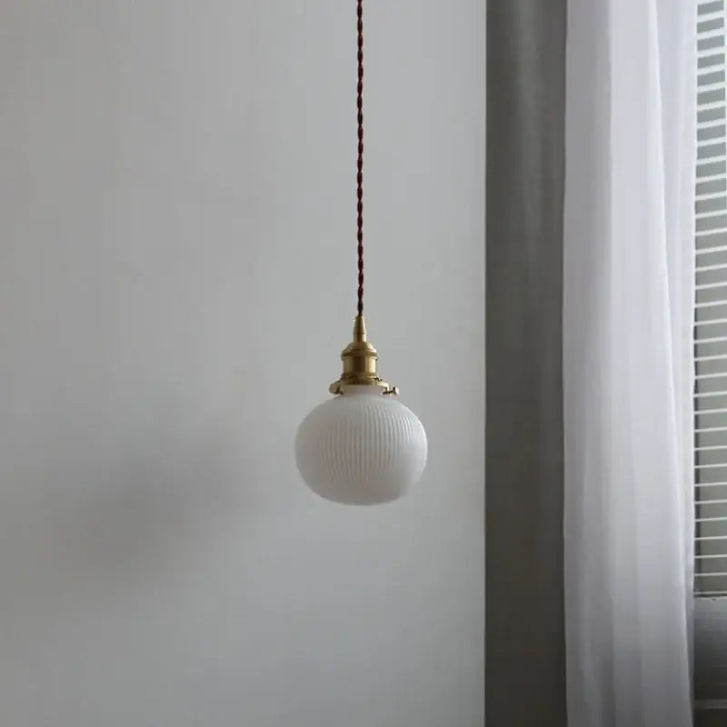 Modern ribbed copper white glass pendant lamp living room decor