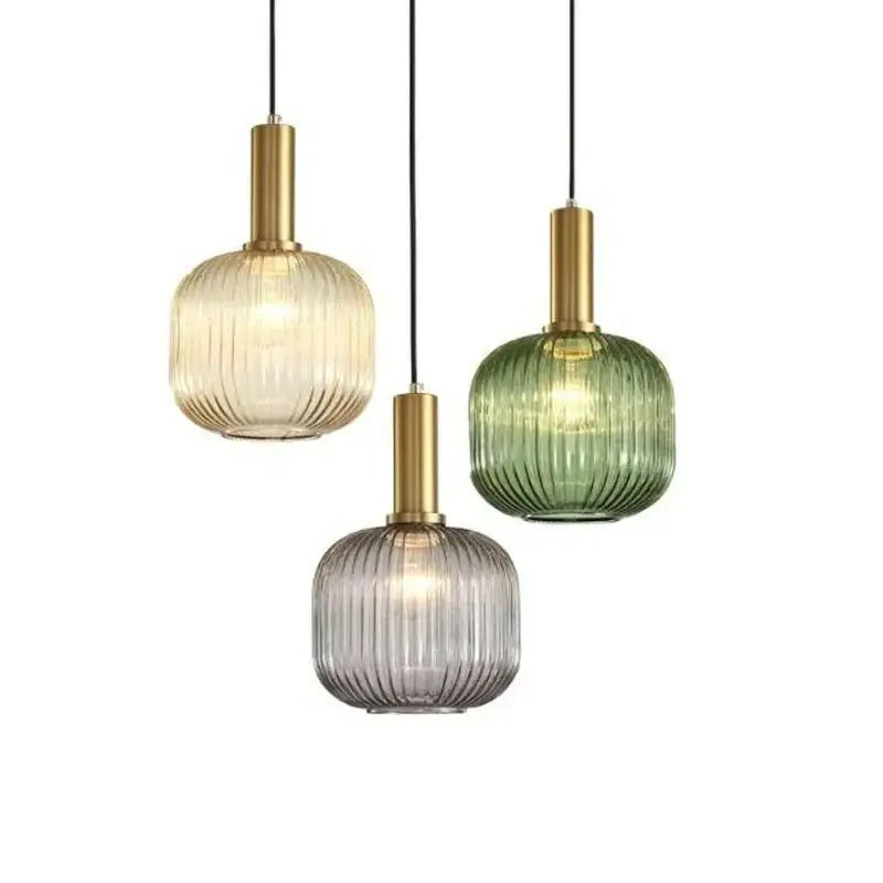 Modern ribbed glass colorful led pendants dining room light chandeliers