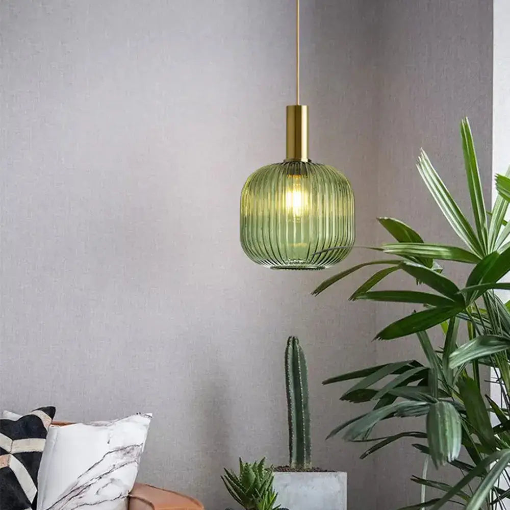 Modern ribbed glass colorful led pendants dining room light chandeliers