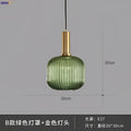 Modern ribbed glass pendant lights for dining room with brass stem