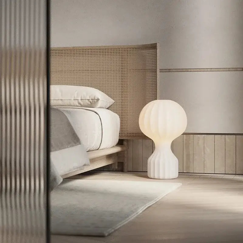 Modern ribbed white ceramic silk table lamp – bedroom led