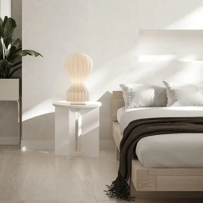Modern ribbed white ceramic silk table lamp – bedroom led