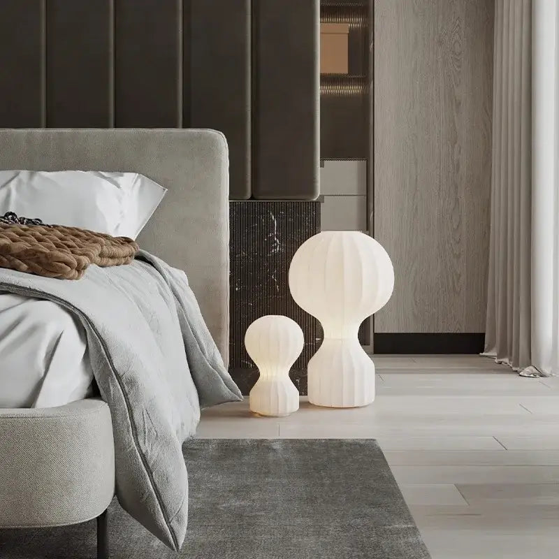 Modern ribbed white ceramic silk table lamp – bedroom led