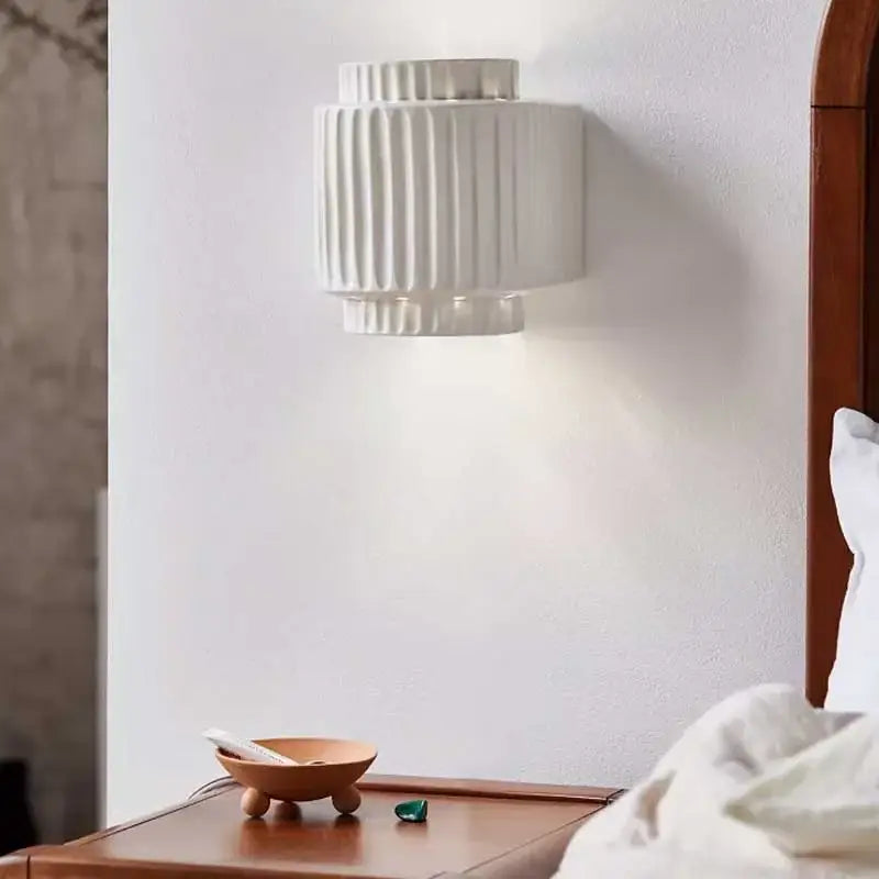 Modern ridged cream white resin wall lamp bedroom light