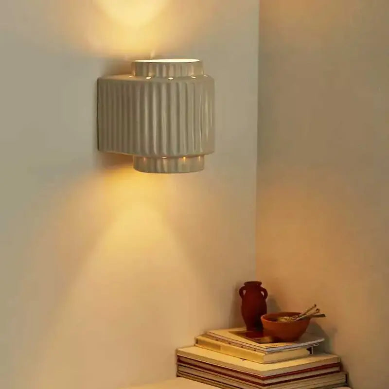 Modern ridged cream white resin wall lamp bedroom light