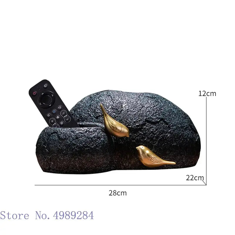 Modern rock textured black & gold bird tissue box living room decor