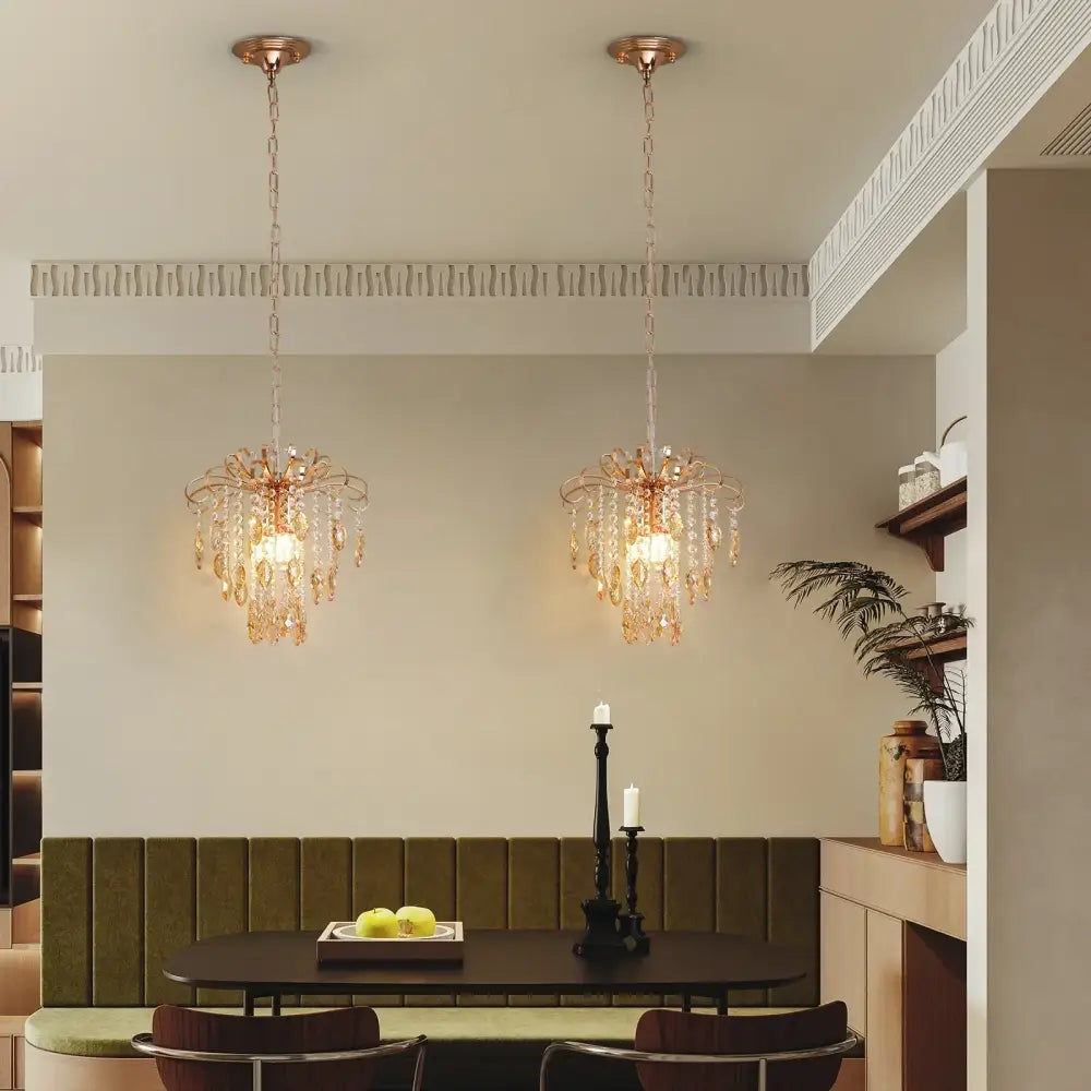 Modern rose gold and amber crystal led pendant light living room