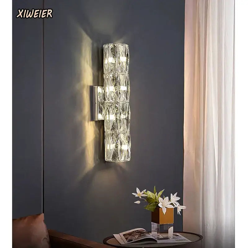 Modern segmented crystal wall lamp living room warm led light