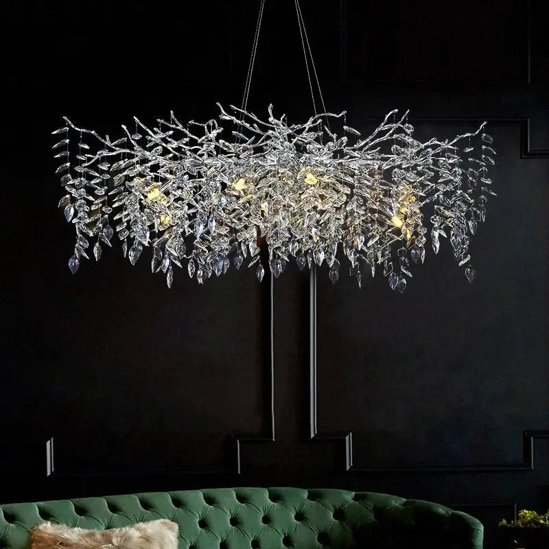 Modern silver & black crystal chrome chandelier living room light