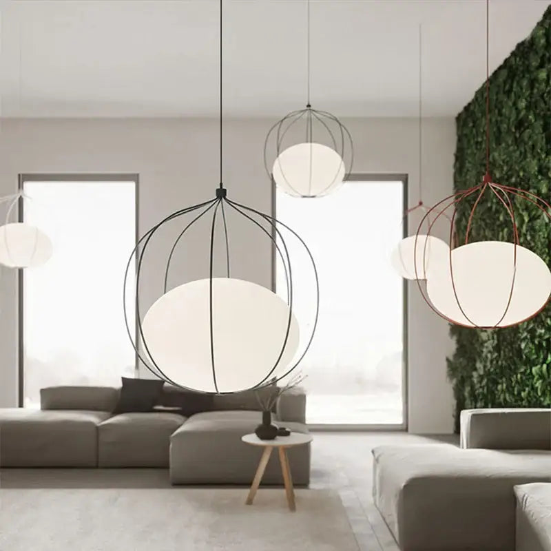 Modern silver & copper birdcage glass ball pendant light dining room