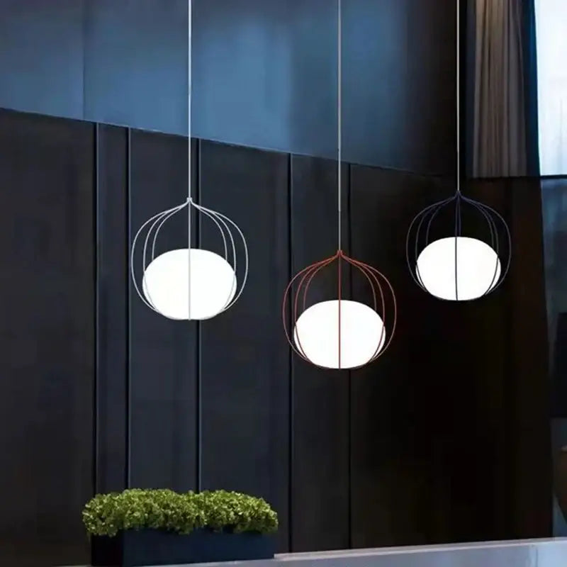 Modern silver & copper birdcage glass ball pendant light dining room